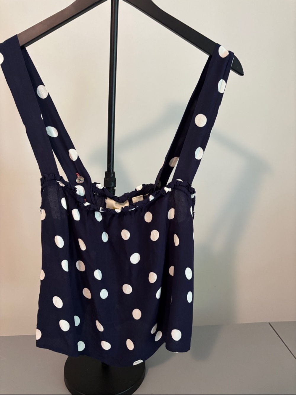 Anthropologie Maeve Navy and White Polka Dot Top